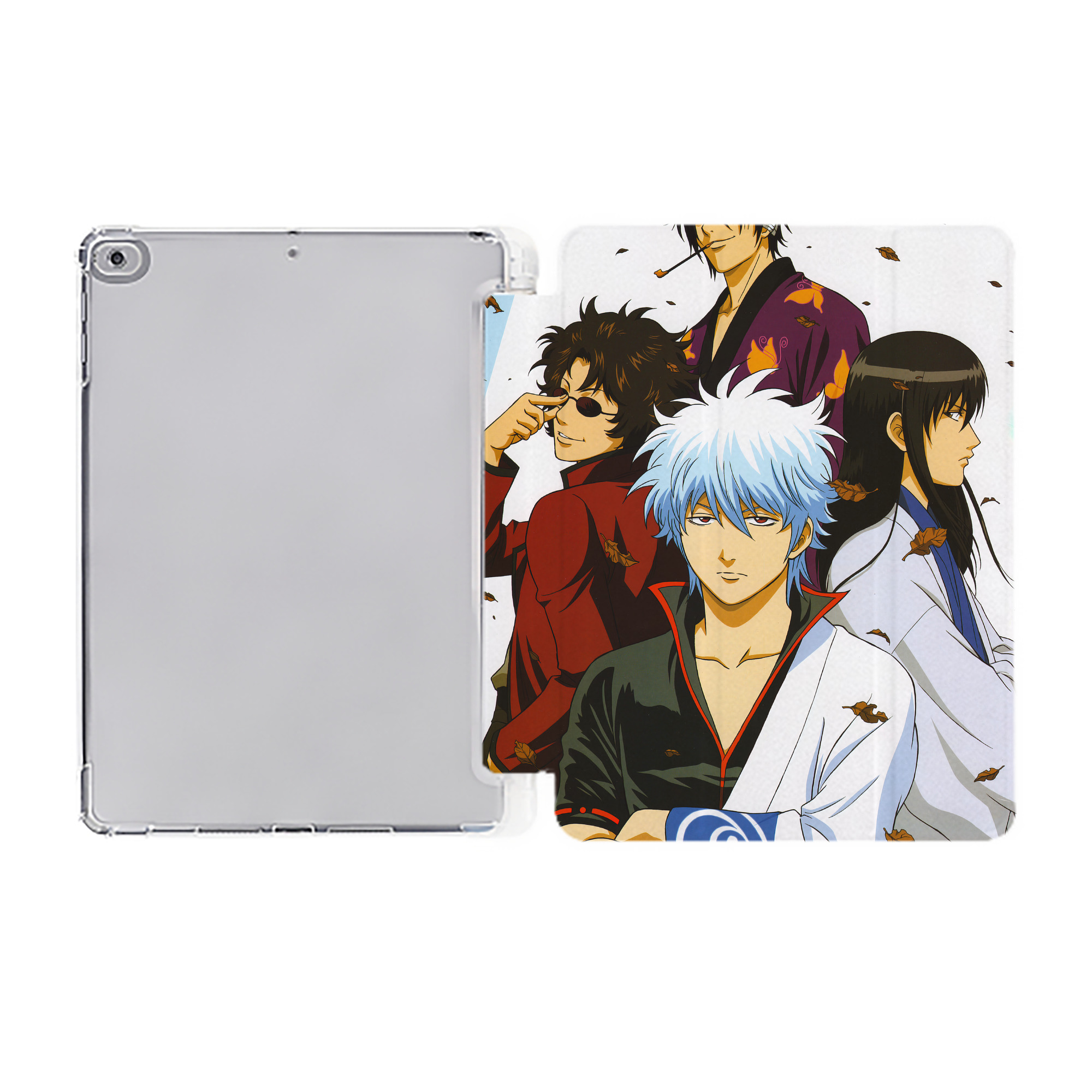 ぎんたま 坂田銀時（さかたぎんとき） 神楽 志村新八（しむら しんぱち） GINTAMA Sakata Gintoki Kagura Shimura Shinpachi IPad ケース ペン収納付き 三つ折りスタンド PUレザー×シリコン 対応機種9.5/10.5/10.9インチ